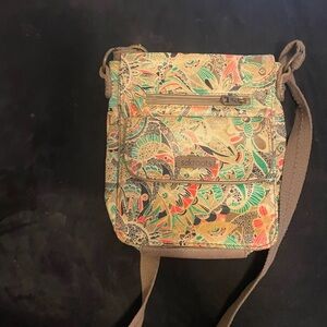 Sakroots Tan and Green Crossbody Bag with Bohemian Flair